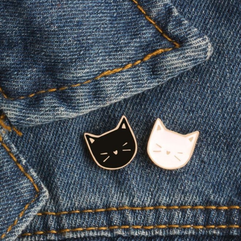 2Pc Set Cute Black and White Cat pins Goth punk